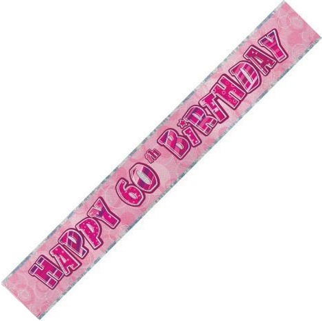 (image for) Happy 60th Birthday Pink Foil Banner (3.6m) - Click Image to Close